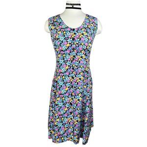 Vintage Floral Fit & Flare Dress | Sleeveless V-Neck‎ 90s Style S/M